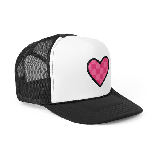 Checkered Pink Heart Trucker Cap