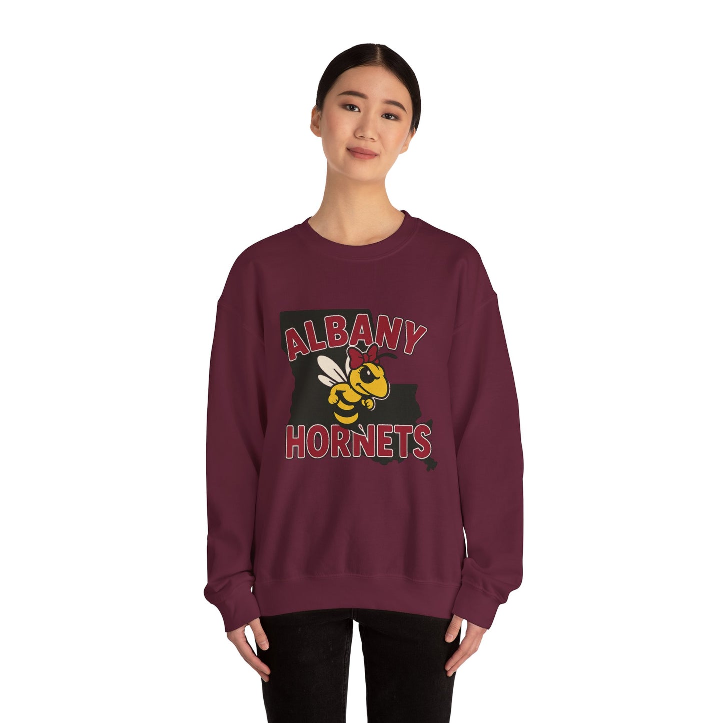 Albany Hornets with bow adult Crewneck Sweatshirt, Unisex Apparel, School Spirit Wear, Gift for Students, Cozy Sweatshirt for School Events