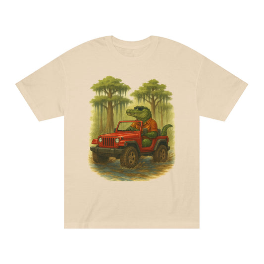 Alligator Jeep Classic Tee, Fun Graphic T-Shirt, Nature Lover Gift, Unique Animal Shirt, Jeep Enthusiast Apparel