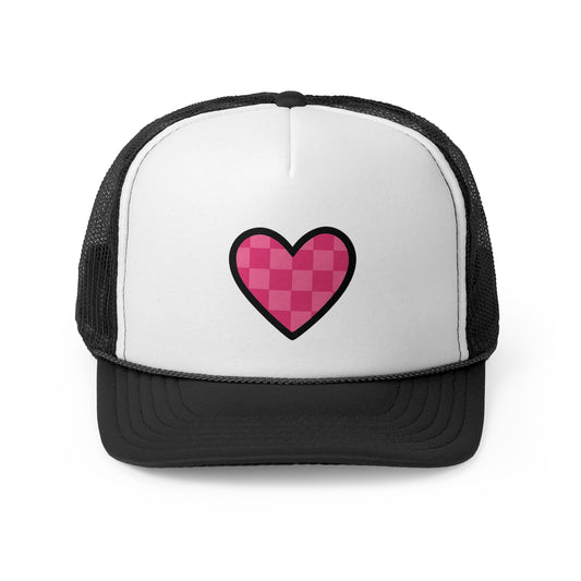 Checkered Pink Heart Trucker Cap